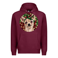 Burgundy Christmas Chihuahua With Buffalo Plaid Premium Hoodie - RanaPortraitStore