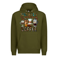 Army Green Just A Girl Who Loves Coffee Premium Hoodie - CowhideDigitalArt