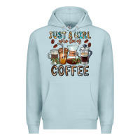 Blue Mist Just A Girl Who Loves Coffee Premium Hoodie - CowhideDigitalArt