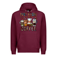 Burgundy Just A Girl Who Loves Coffee Premium Hoodie - CowhideDigitalArt