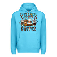 Ocean Blue Just A Girl Who Loves Coffee Premium Hoodie - CowhideDigitalArt