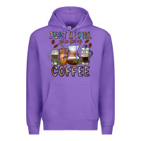 Purple Just A Girl Who Loves Coffee Premium Hoodie - CowhideDigitalArt
