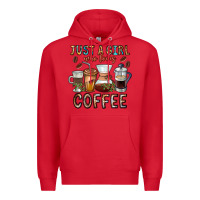 Red Just A Girl Who Loves Coffee Premium Hoodie - CowhideDigitalArt