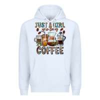 White Just A Girl Who Loves Coffee Premium Hoodie - CowhideDigitalArt