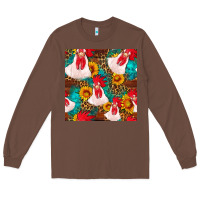 Chestnut western  chicken with sunflowers seamless pattern Long Sleeve Tee - FaDigitalArtStudio