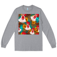 Heather Grey western  chicken with sunflowers seamless pattern Long Sleeve Tee - FaDigitalArtStudio