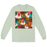 Matcha western  chicken with sunflowers seamless pattern Long Sleeve Tee - FaDigitalArtStudio