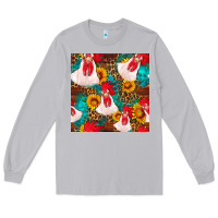 Moon Dust western  chicken with sunflowers seamless pattern Long Sleeve Tee - FaDigitalArtStudio