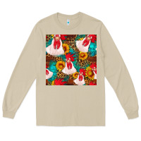 Mushroom western  chicken with sunflowers seamless pattern Long Sleeve Tee - FaDigitalArtStudio