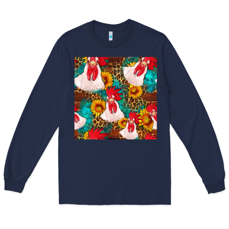 Western  Chicken With Sunflowers Seamless Pattern Long Sleeve Tee by FaDigitalArtStudio | Teevron
