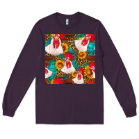 Plum western  chicken with sunflowers seamless pattern Long Sleeve Tee - FaDigitalArtStudio