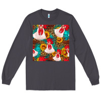 Smoke western  chicken with sunflowers seamless pattern Long Sleeve Tee - FaDigitalArtStudio