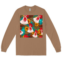Toasted Coconut western  chicken with sunflowers seamless pattern Long Sleeve Tee - FaDigitalArtStudio