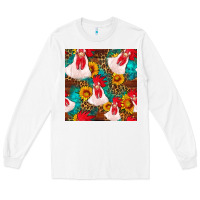 White western  chicken with sunflowers seamless pattern Long Sleeve Tee - FaDigitalArtStudio