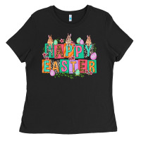 Happy Easter With Plate Letters Easter Day Ladies Tee | Teevron