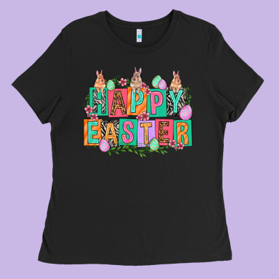 Happy Easter With Plate Letters Easter Day Ladies Tee Designed By Howdyjamesfarm