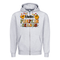 Heather Grey hello pumpkin season Zipper Hoodie - BarkalooDesign