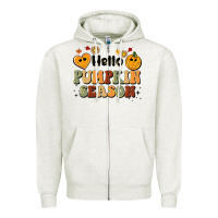 Oatmeal Heather hello pumpkin season Zipper Hoodie - BarkalooDesign