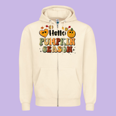 Hello Pumpkin Season Zipper Hoodie Designed By Barkaloodesign