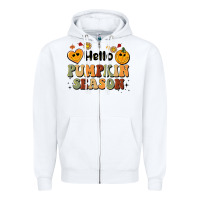 White hello pumpkin season Zipper Hoodie - BarkalooDesign