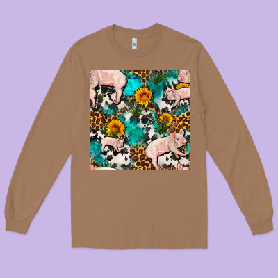 American Yorkshire Pig Seamless Pattern Long Sleeve Tee Designed By Fadigitalartstudio