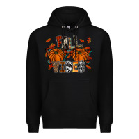 Black autumn style with pumpkins Premium Hoodie - CowhideDigitalArt
