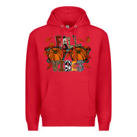 Red autumn style with pumpkins Premium Hoodie - CowhideDigitalArt