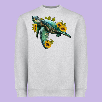Sea Turtle With Sunflowers Heavyweight Sweatshirt Designed By Artiststas