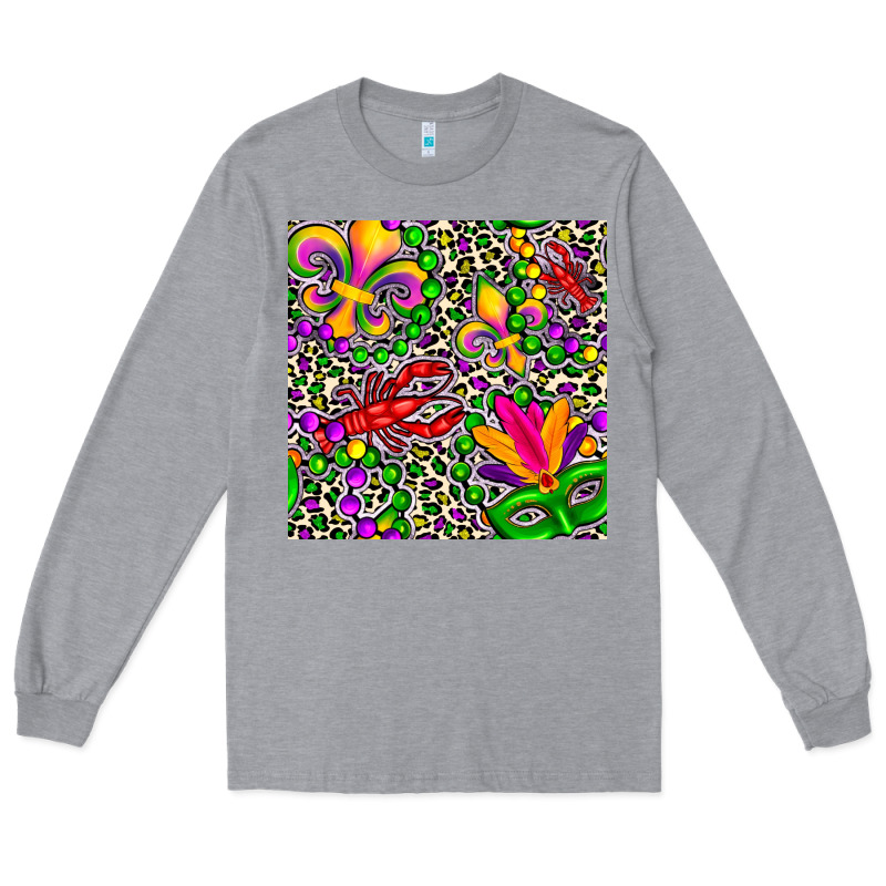 Mardi Gras Crawfish Leopard  Seamless Pattern Long Sleeve Tee by FaDigitalArtStudio | Teevron