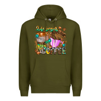 Army Green Life Begins After Coffee Premium Hoodie - CowhideDigitalArt