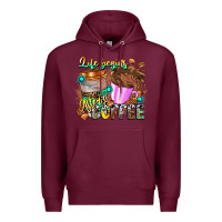 Burgundy Life Begins After Coffee Premium Hoodie - CowhideDigitalArt