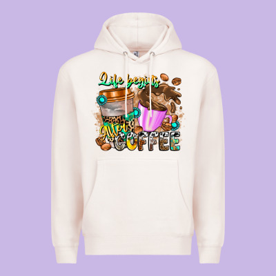 Life Begins After Coffee Premium Hoodie Designed By Cowhidedigitalart