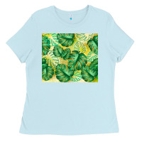 Baby Blue monstera leaf Ladies Tee - TumblerDesignByShophia
