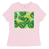 Bubblegum Pink monstera leaf Ladies Tee - TumblerDesignByShophia