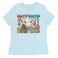 Baby Blue Happy Easter Heifers Easter Day Ladies Tee - HowdyJamesFarm