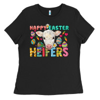 Black Happy Easter Heifers Easter Day Ladies Tee - HowdyJamesFarm