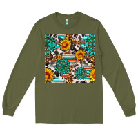 Army Green gemstone sunflower cowhide leopard seamles pattern Long Sleeve Tee - FaDigitalArtStudio