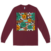 Burgundy gemstone sunflower cowhide leopard seamles pattern Long Sleeve Tee - FaDigitalArtStudio