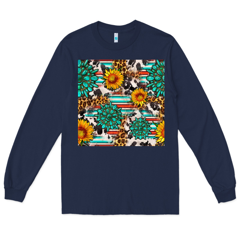 Gemstone Sunflower Cowhide Leopard Seamles Pattern Long Sleeve Tee by FaDigitalArtStudio | Teevron