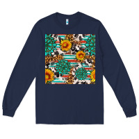Navy gemstone sunflower cowhide leopard seamles pattern Long Sleeve Tee - FaDigitalArtStudio