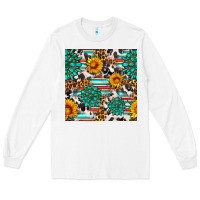 White gemstone sunflower cowhide leopard seamles pattern Long Sleeve Tee - FaDigitalArtStudio
