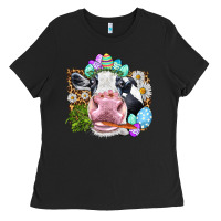 Happy Easter Cow With Eggs Easter Day Ladies Tee | Teevron