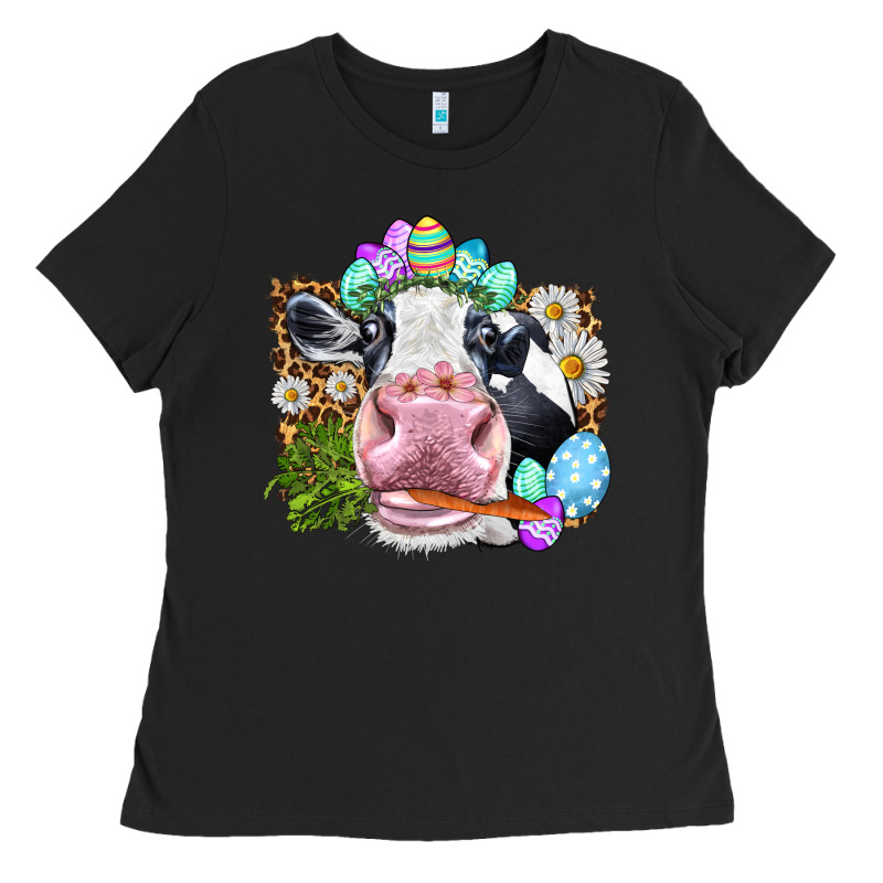Happy Easter Cow With Eggs Easter Day Ladies Tee by HowdyJamesFarm | Teevron