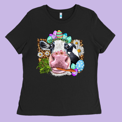 Happy Easter Cow With Eggs Easter Day Ladies Tee Designed By Howdyjamesfarm