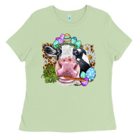 Matcha Happy Easter Cow with eggs Easter Day Ladies Tee - HowdyJamesFarm