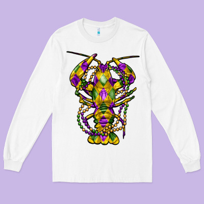 Mardi Gras Crawfish Long Sleeve Tee Designed By Fadigitalartstudio