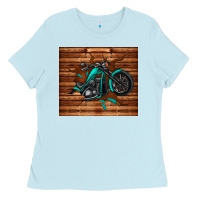 Baby Blue woodgrain motorcycle Ladies Tee - TumblerDesignByShophia