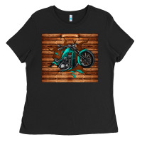 Black woodgrain motorcycle Ladies Tee - TumblerDesignByShophia