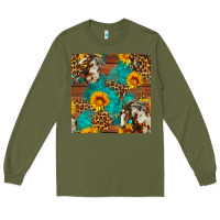 Army Green western horse and sunflower seamless pattern Long Sleeve Tee - FaDigitalArtStudio