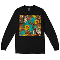 Black western horse and sunflower seamless pattern Long Sleeve Tee - FaDigitalArtStudio